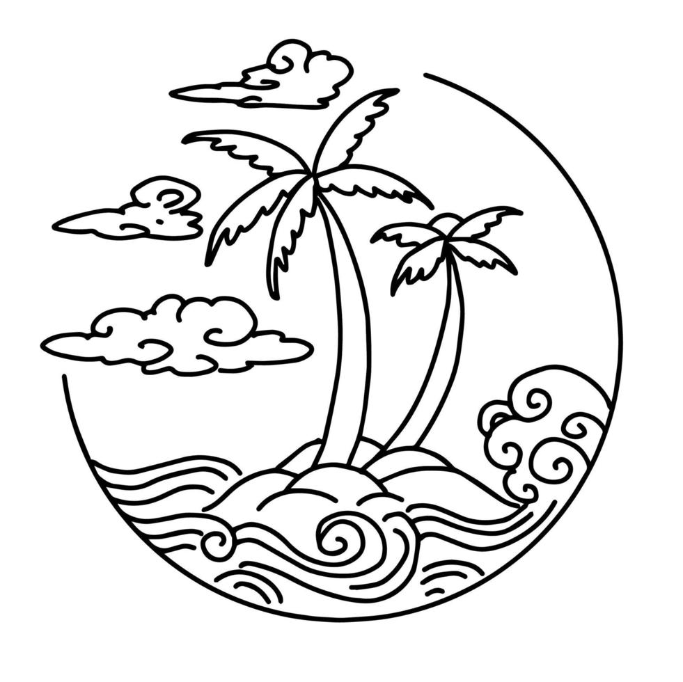 Design illustration beach island logo outline art vector