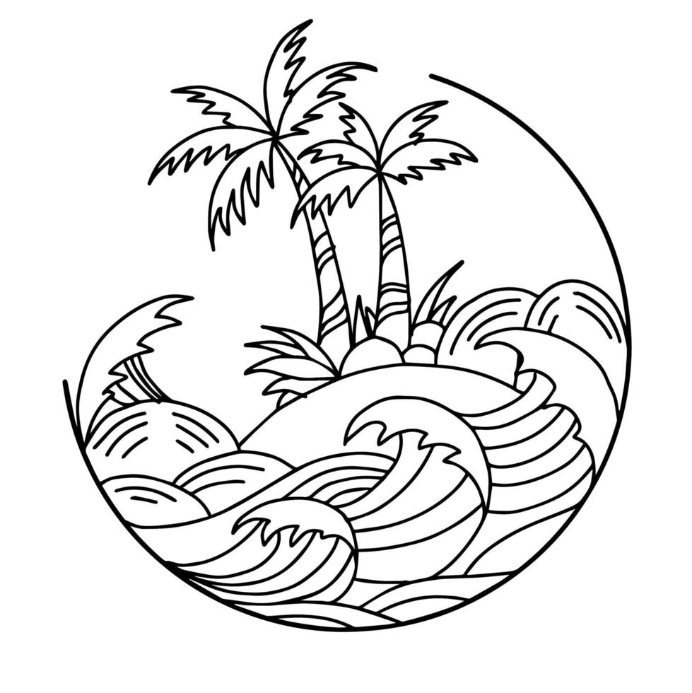 Design illustration beach island logo outline art vector