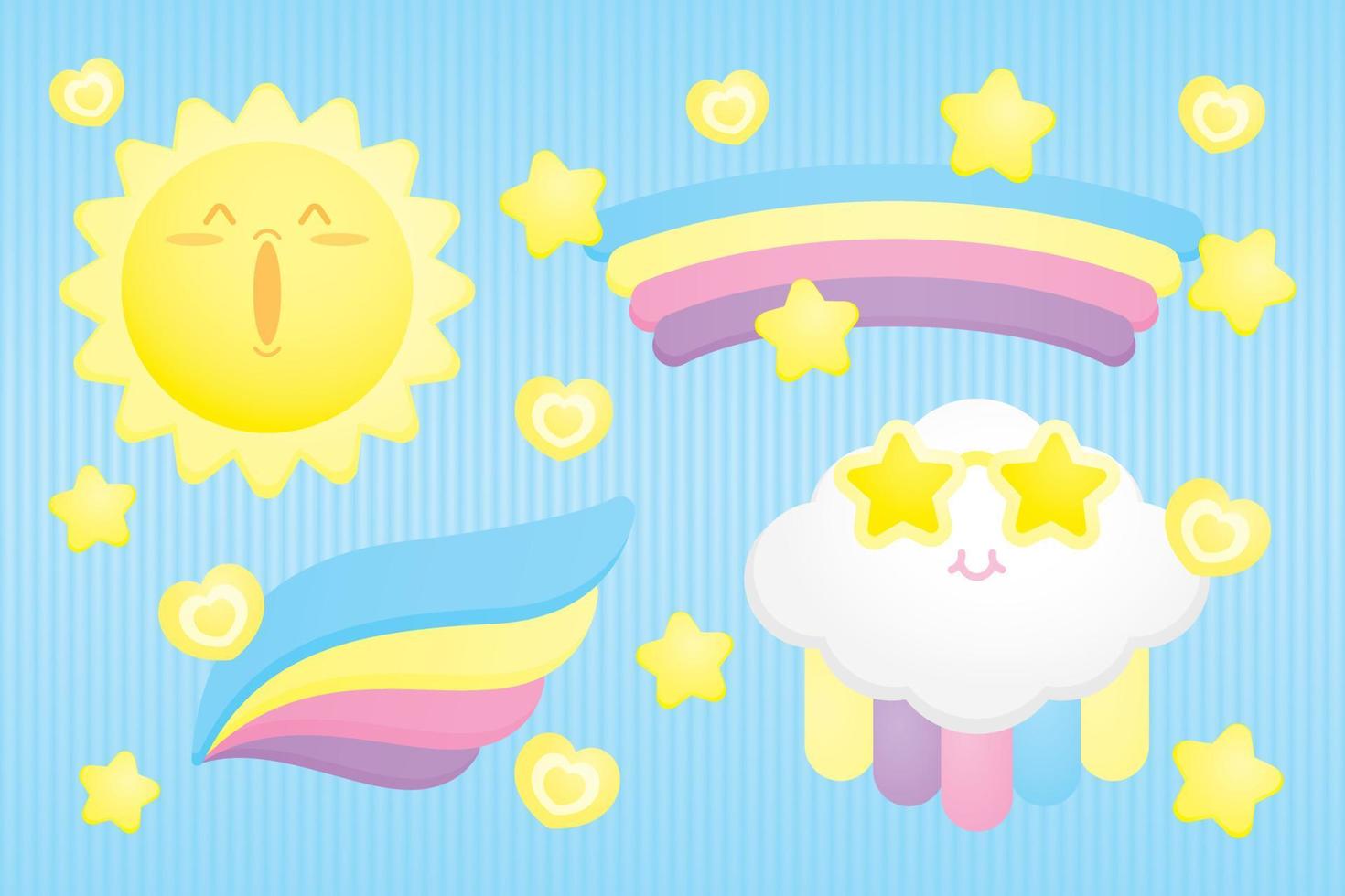 cute sweet pastel cartoon graphic element vector set in kawaii style