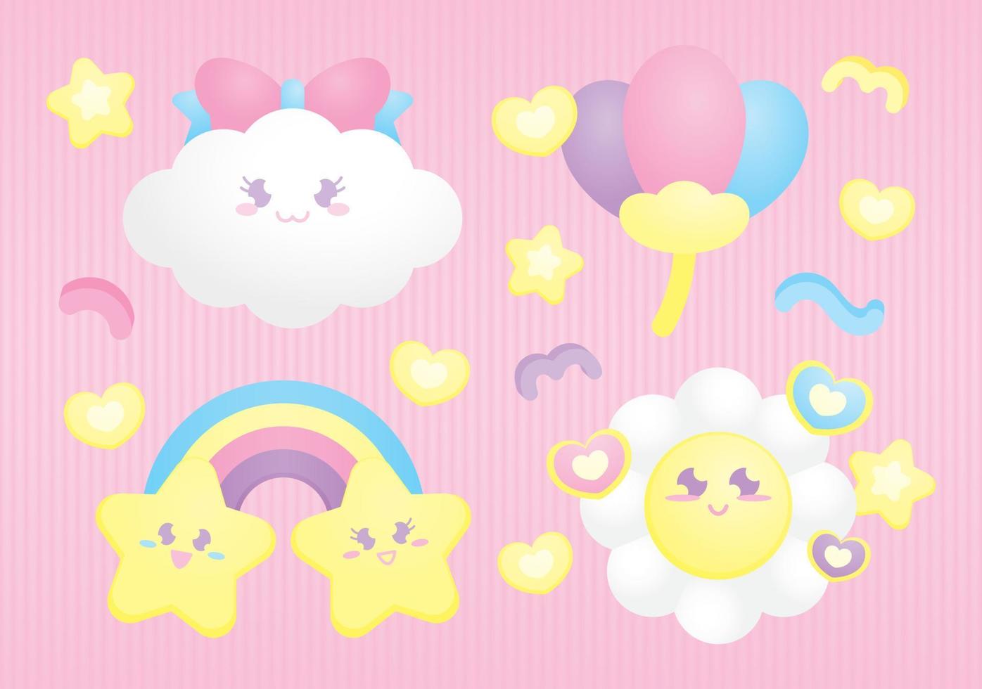 cute kawaii cartoon illustration vector set