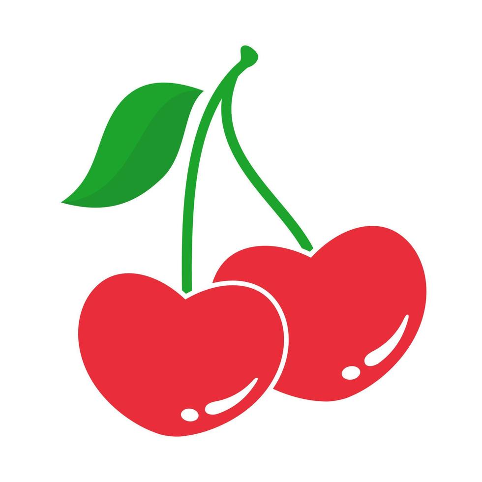 shiny heart shaped red berry fruit with green leaves vector