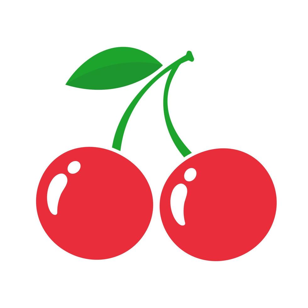 shiny heart shaped red berry fruit with green leaves vector