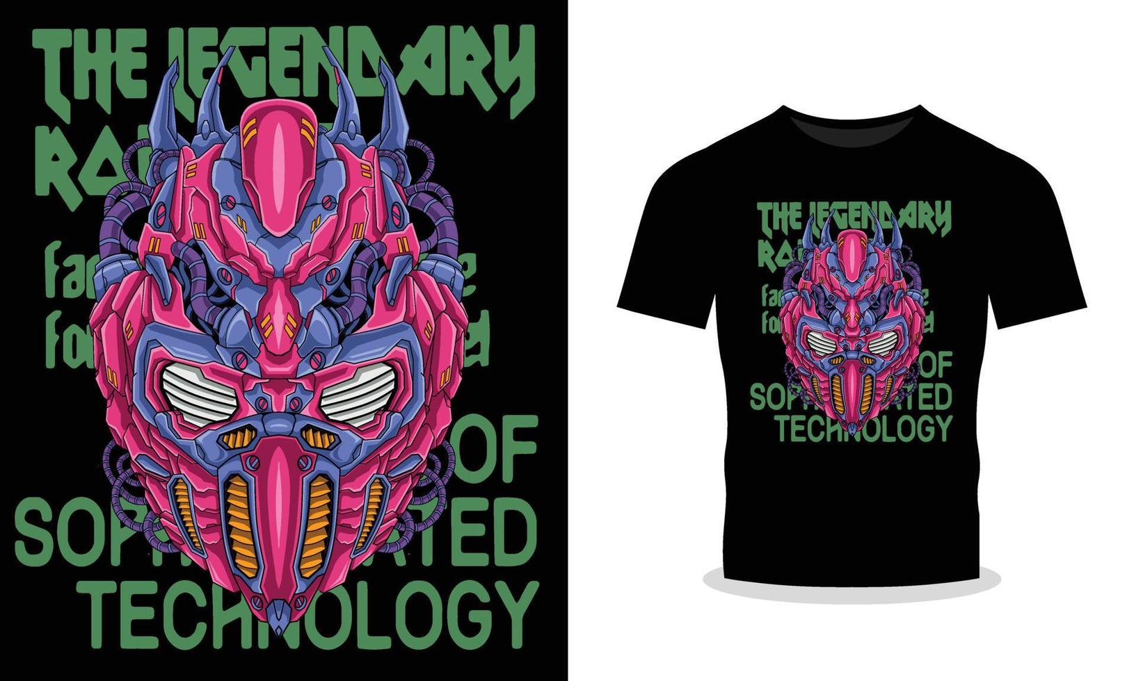 Customizable Mecha Robot Head Illustration T-Shirt Design for Your Brand vector