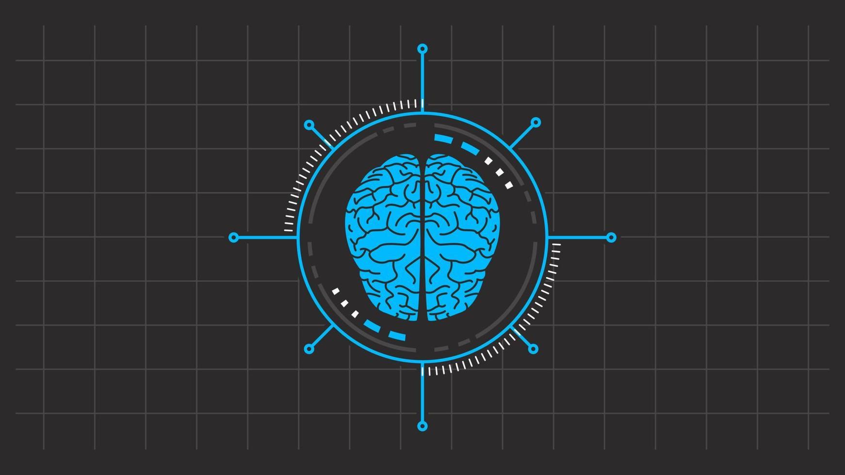 An illustration of Artificial Intelligence in a line art style, featuring a brain and a futuristic monitor as graphic elements. This is suitable for topics related to Machine Learning. vector