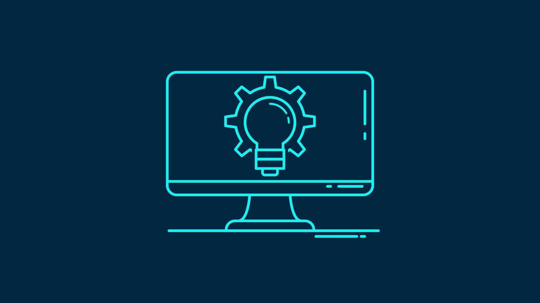 An illustration of Artificial Intelligence in a line art style, featuring a lightbulb, gears, and a monitor as graphic elements. This is suitable for topics related to Machine Learning. vector