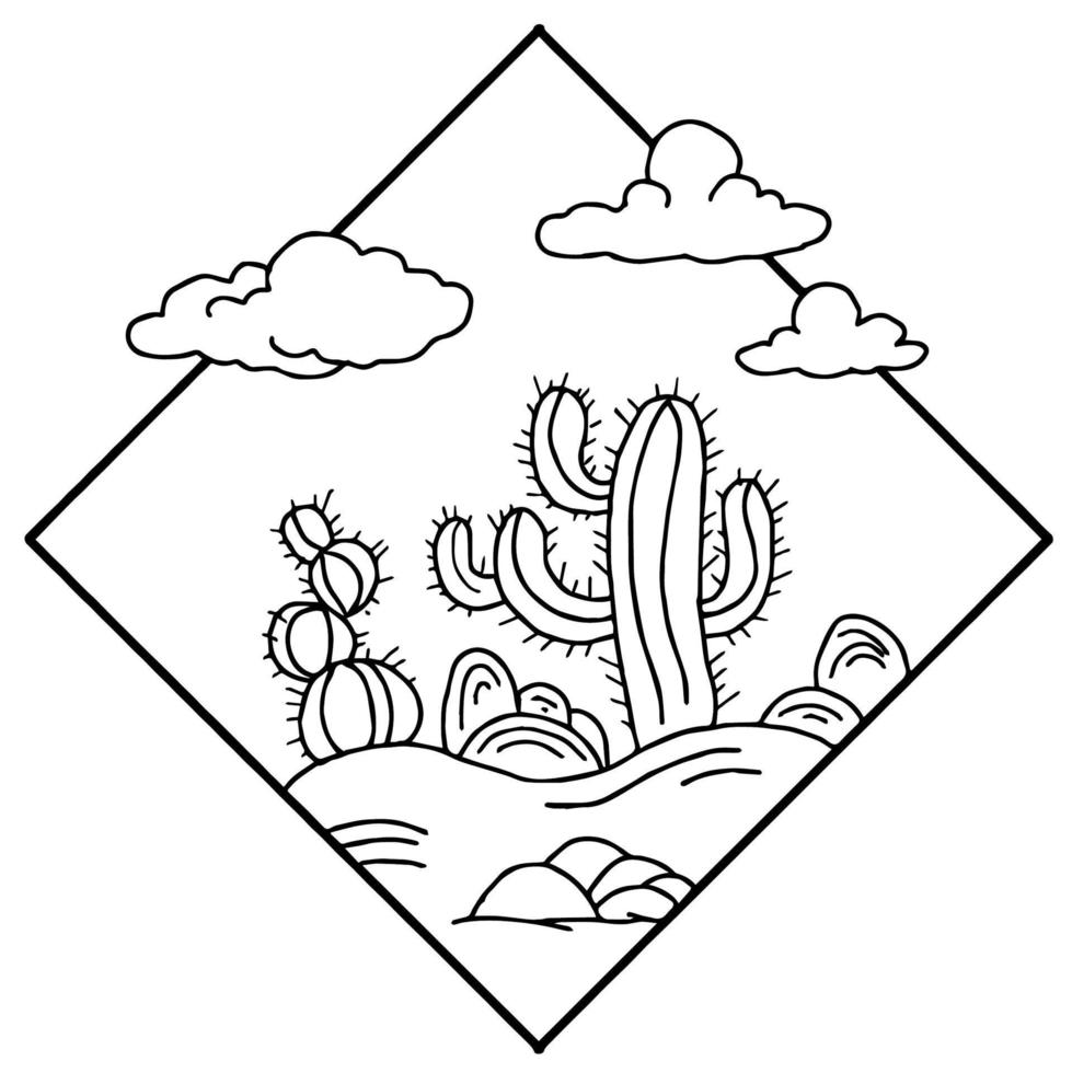 diseño cactus Desierto paisaje logo contorno Arte vector