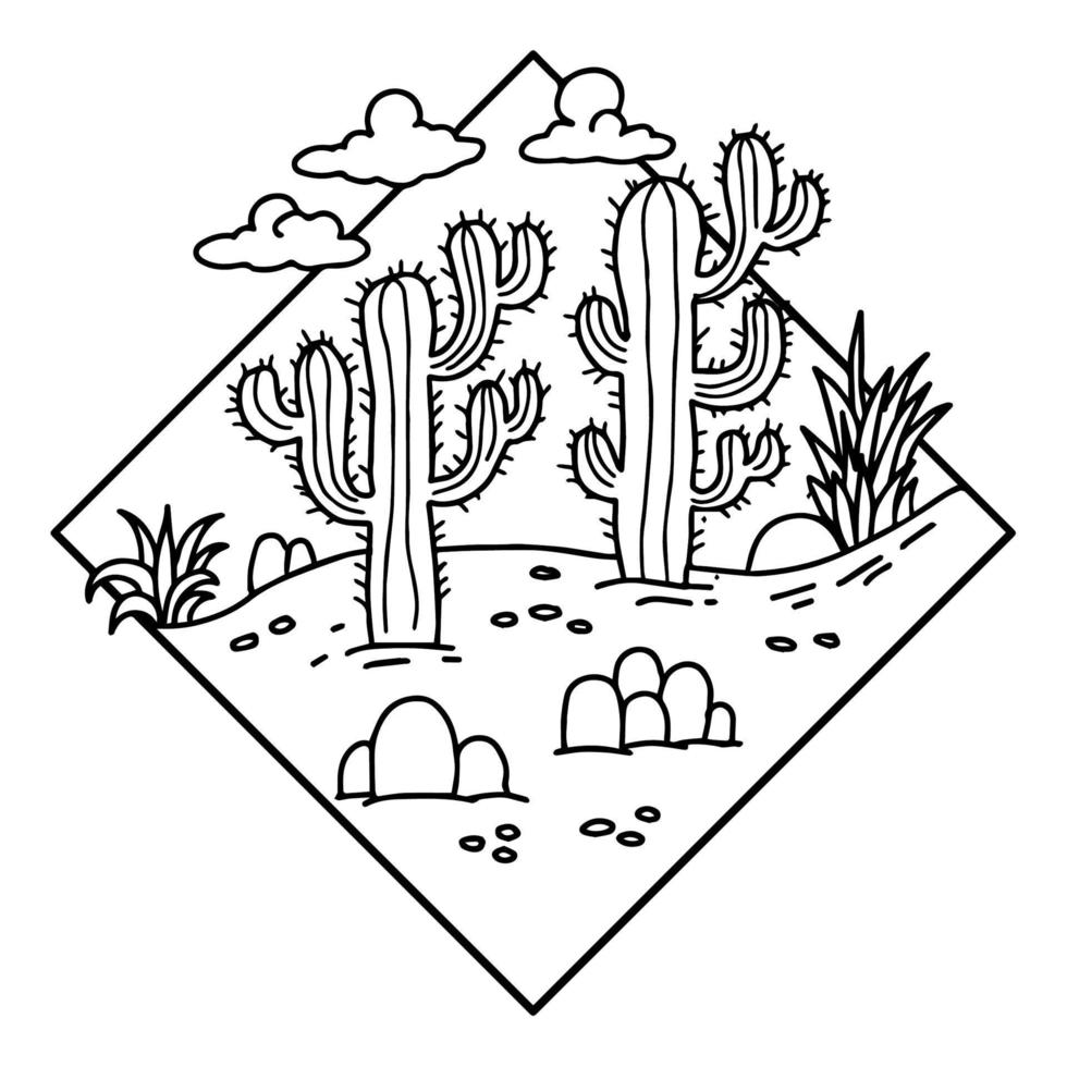 Design cactus  desert landscape logo outline art vector