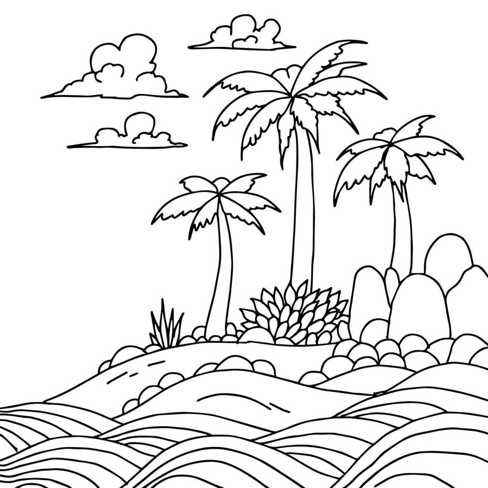 Design beach island landscape coloring outline art vector