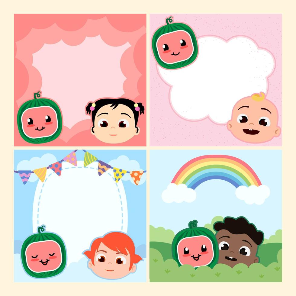 Cute Baby and Watermelon Character for Social Media Template vector