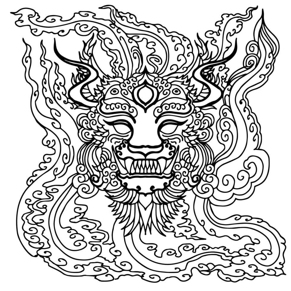 diseño asiático león cabeza elemento contorno Arte vector