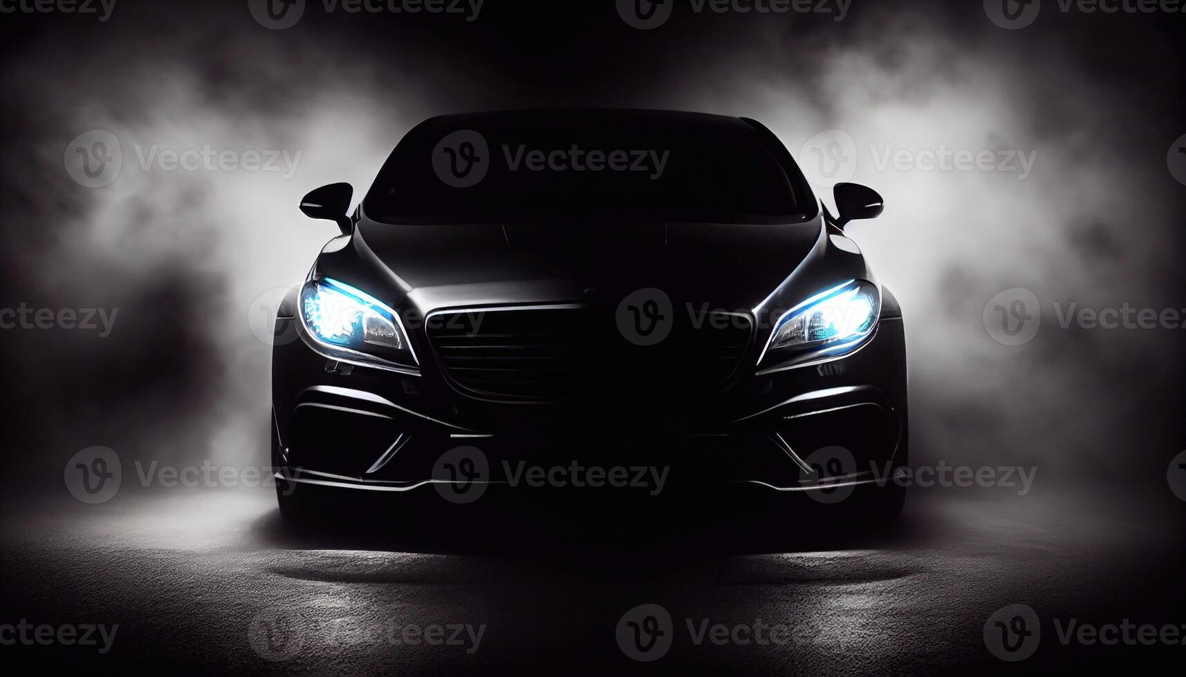 Black modern car headlights - front view. Created with photo