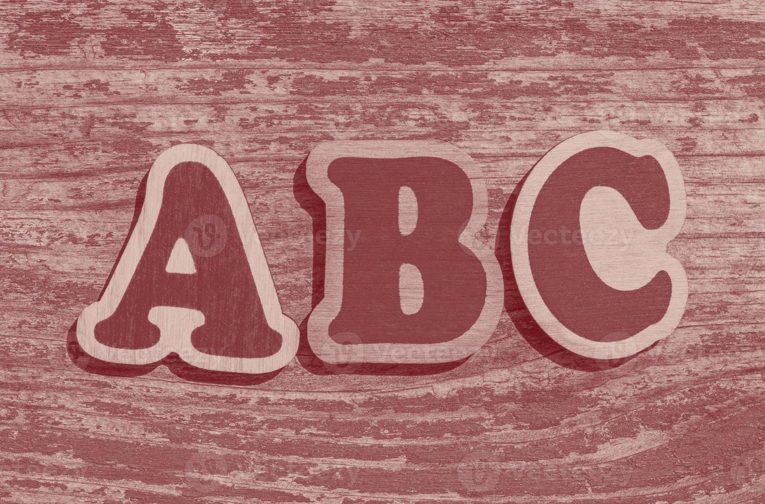 word ABC made of wooden letters on wood background photo