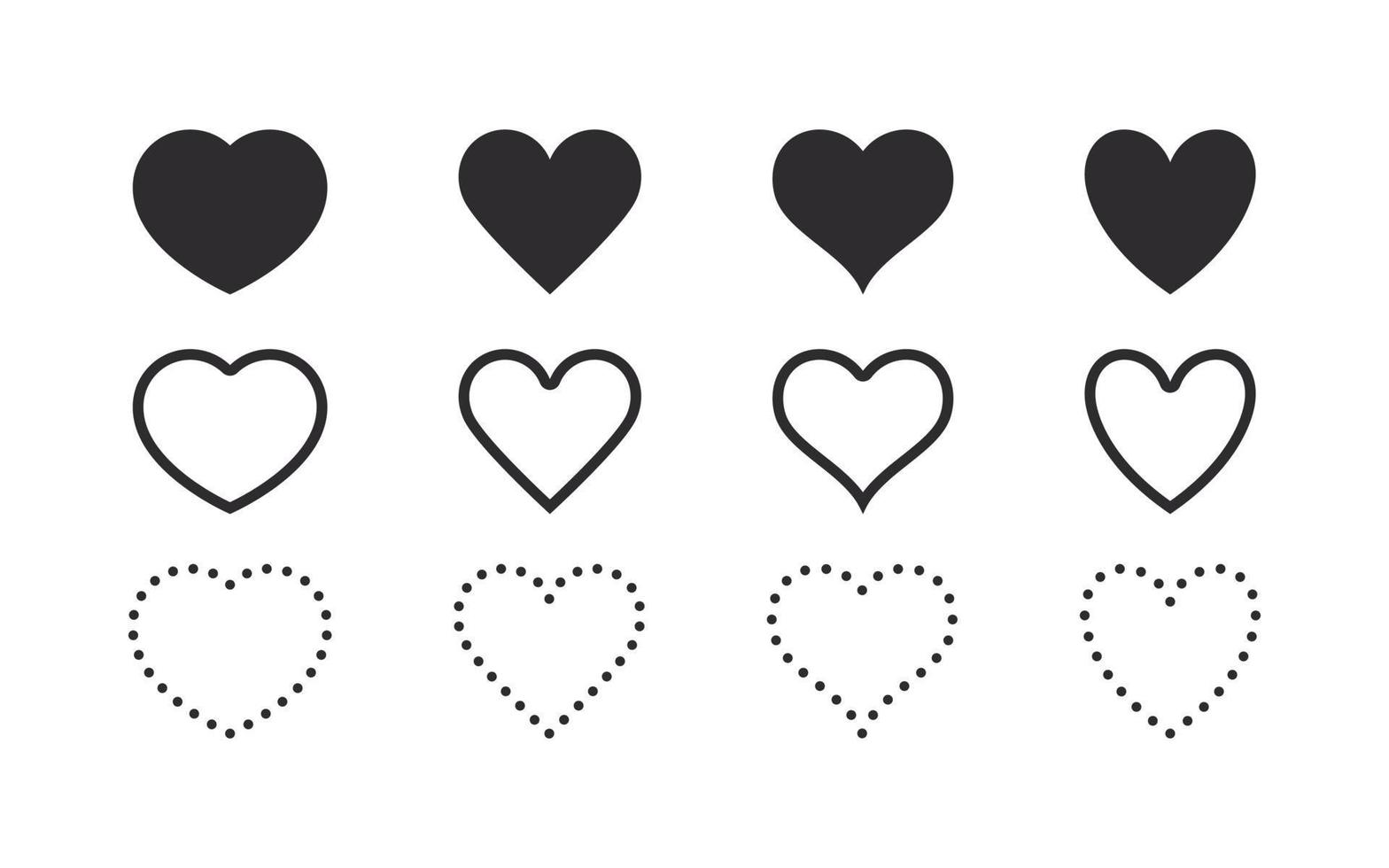 Heart icons set. Hearts signs. Hearts of various shapes. Vector scalable graphics