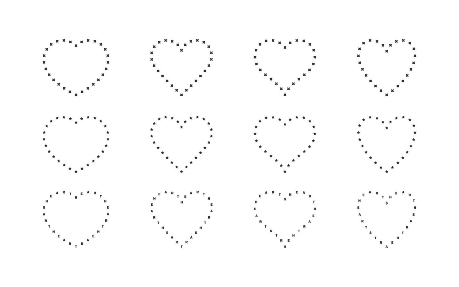 corazón iconos corazones hecho arriba de puntos y letras. corazones de varios formas vector escalable gráficos