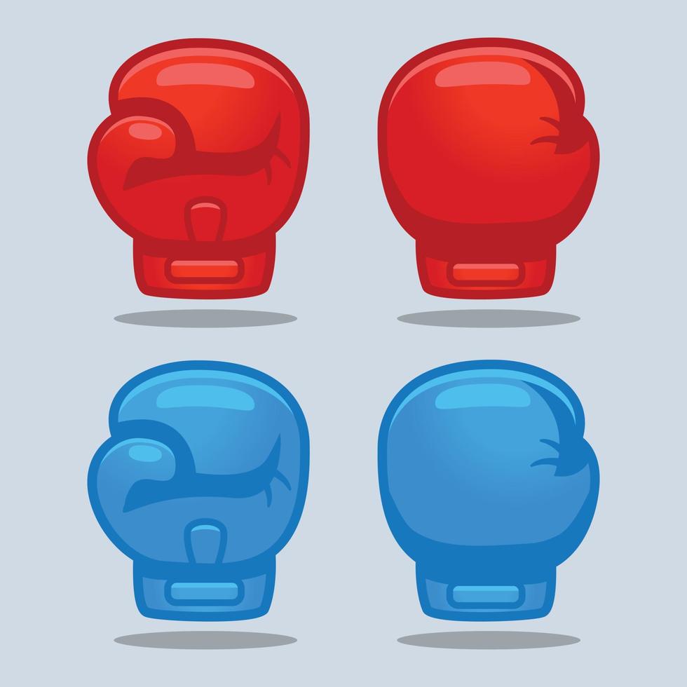 Cartoon red and blue boxing glove icon, front and back. Isolated vector flat design illustration.