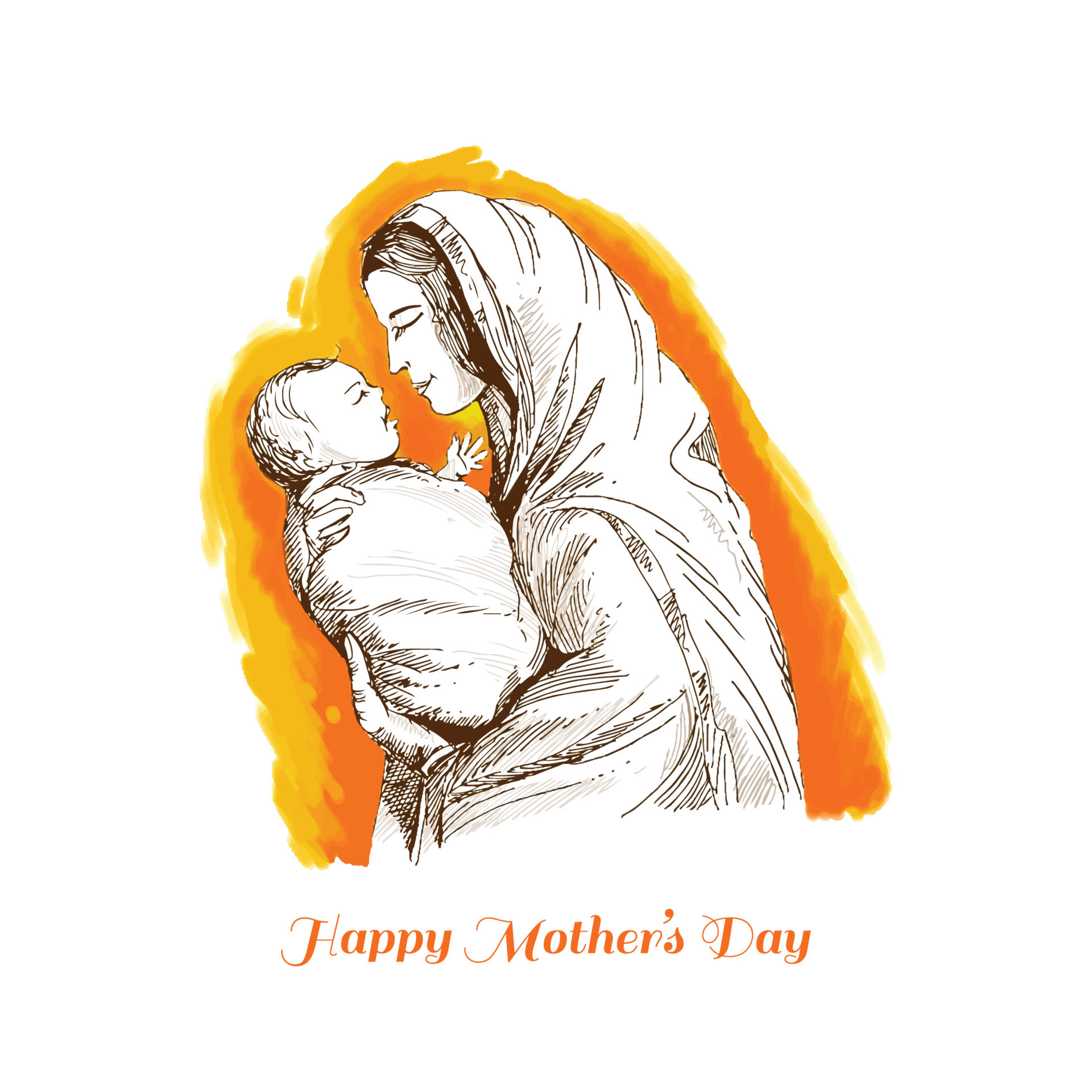 Hand draw sketch mothers day for woman and child love card background