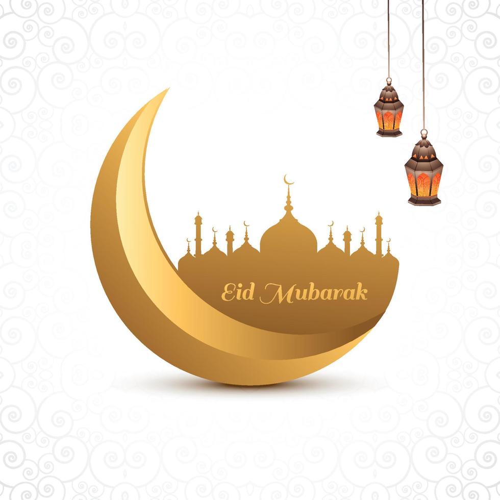 Eid mubarak moon and mosque festival background vector