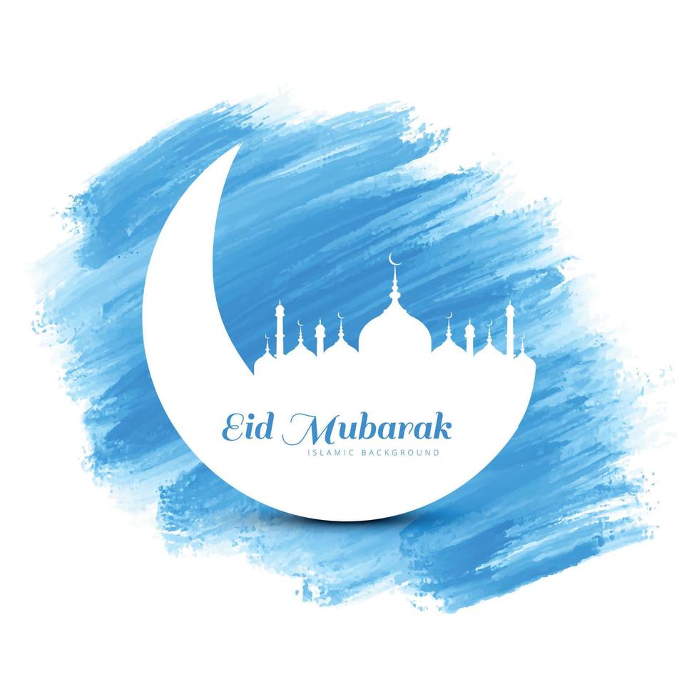 Eid mubarak moon and mosque celebration card backgrpound vector