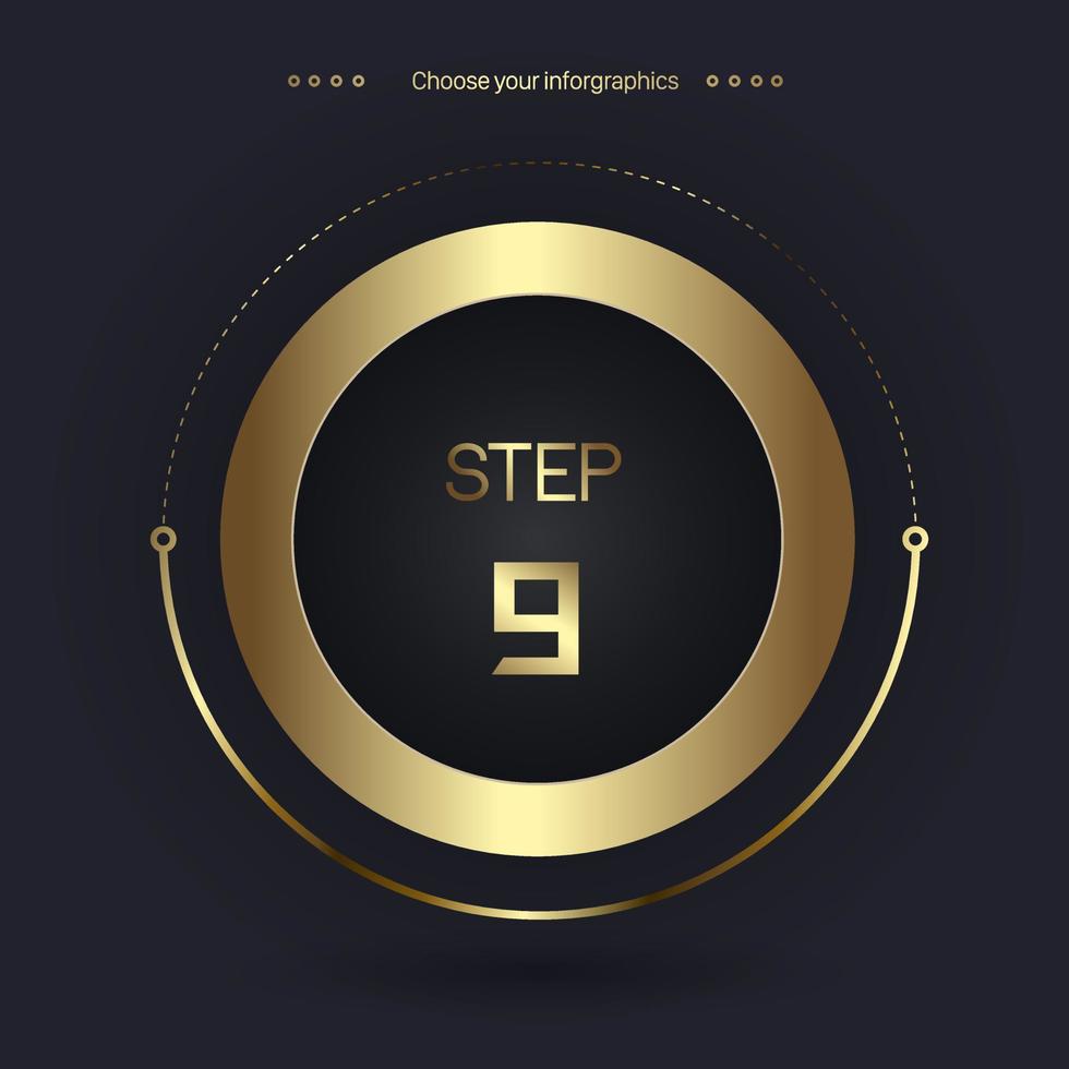 Step 9 Luxury number option for Premium multipurpose Infographic Vector template, an element step option, golden version on a dark background
