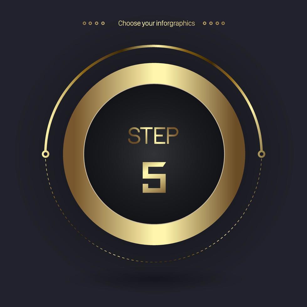 Step 5 Luxury number option for Premium multipurpose Infographic Vector template, an element step option, golden version on a dark background