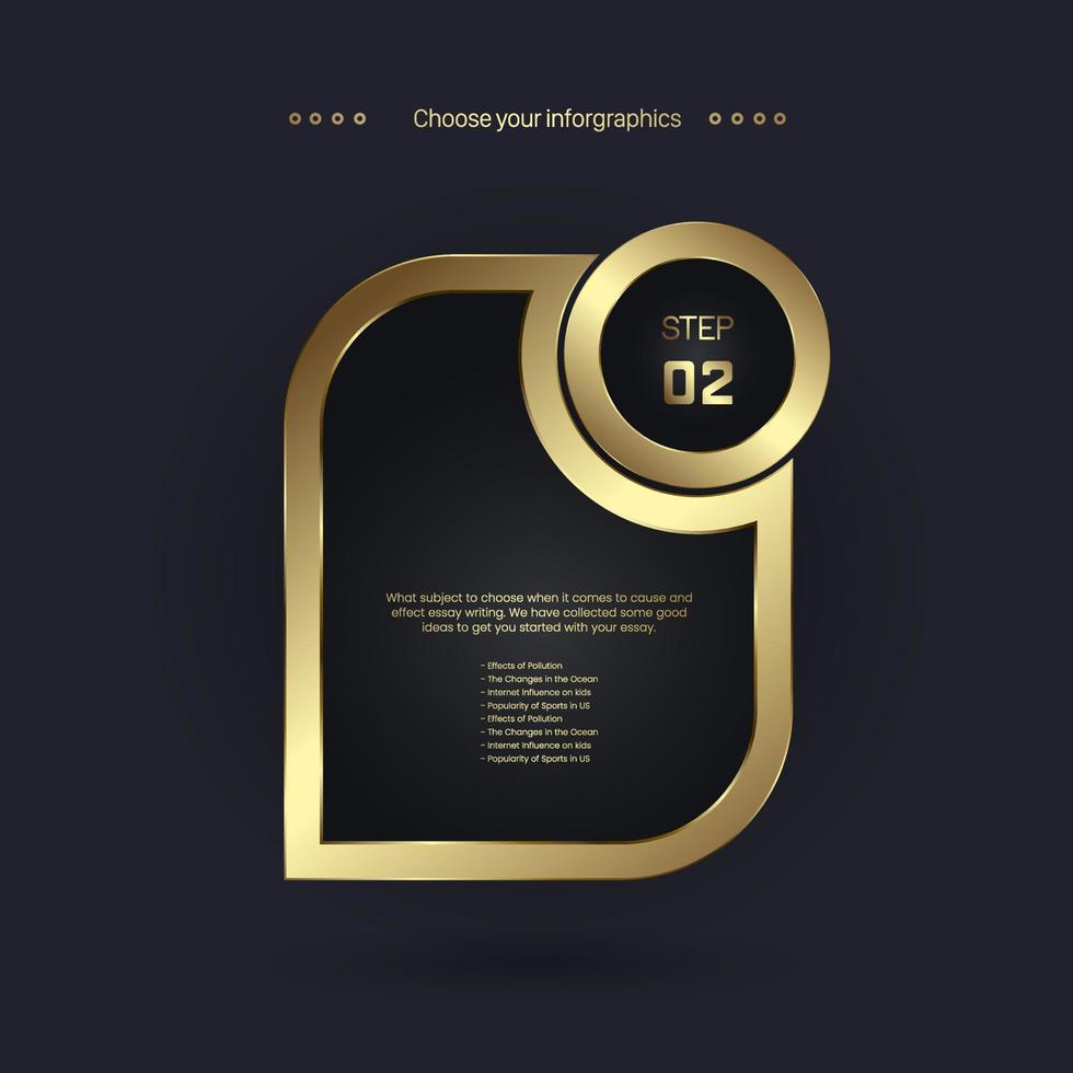 Luxury number 02 Level, option, chart, workstep, Premium multipurpose for levels Infographic Vector concept design, gold step, option on a dark background