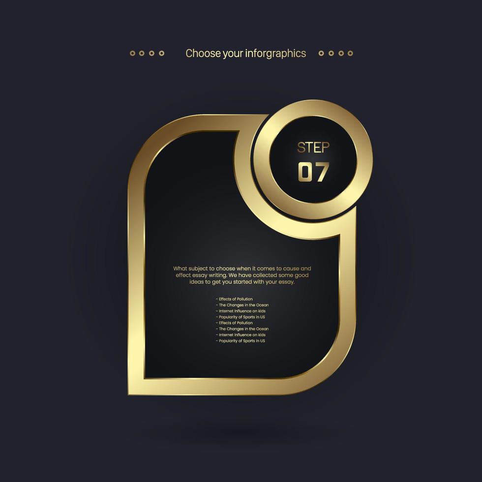 Luxury number 07 Level, option, chart, workstep, Premium multipurpose for levels Infographic Vector concept design, gold step, option on a dark background