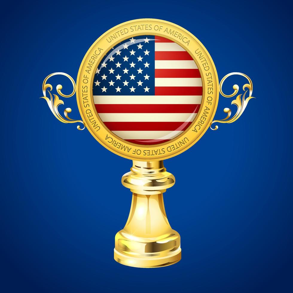 Golden trophy with American flag vector