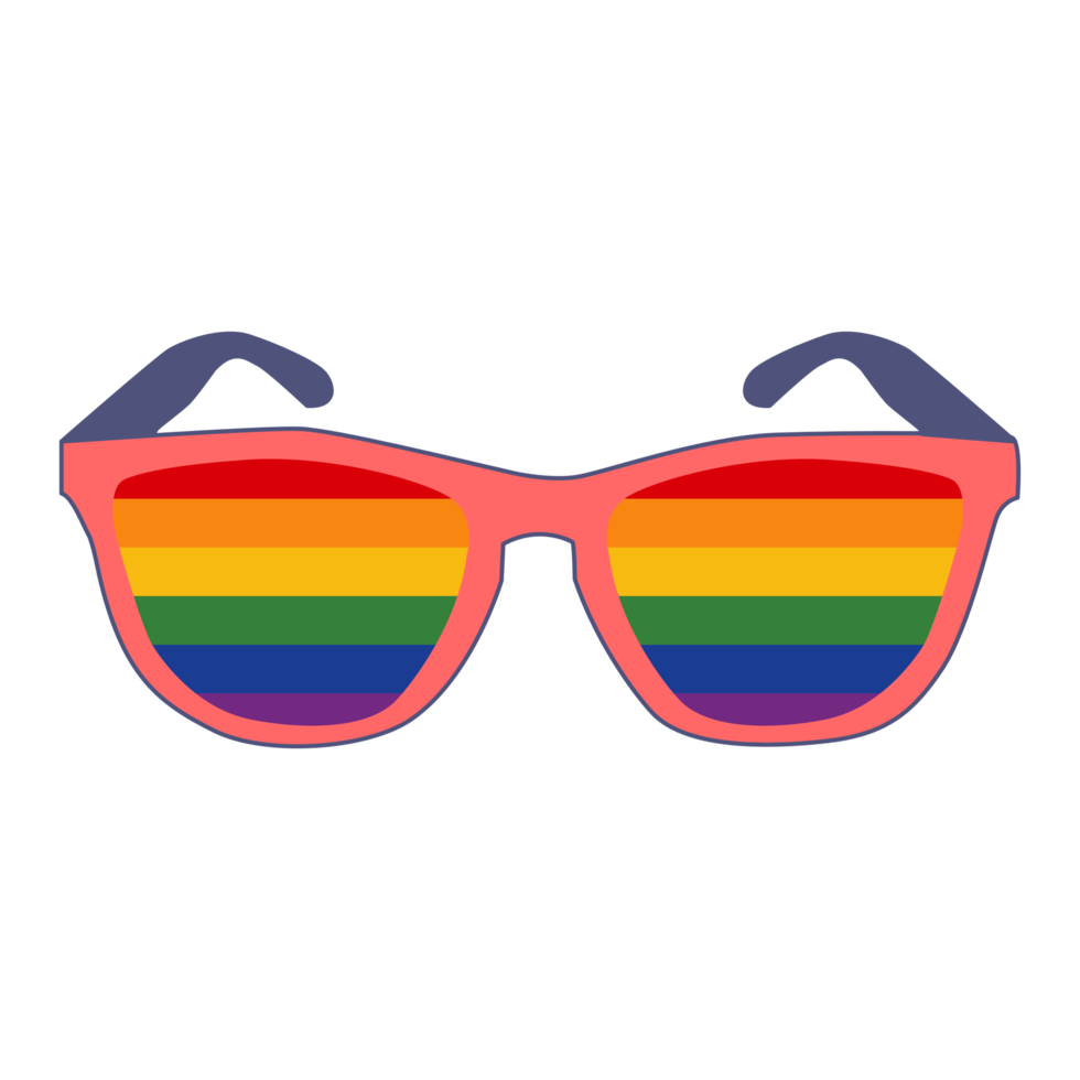 Sunglasses with LGBT rainbow lenses. flat cartoon. png