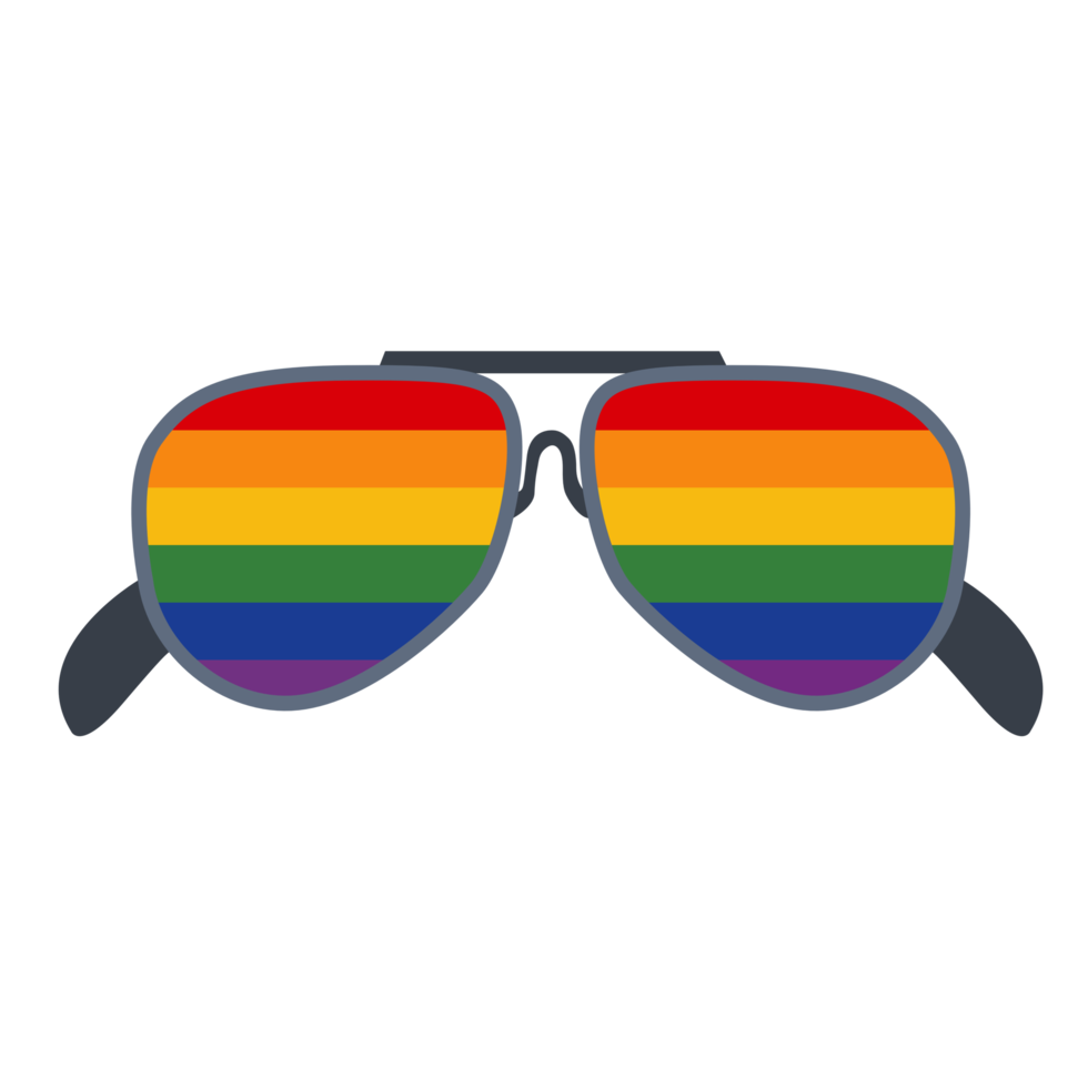 Sunglasses with LGBT rainbow lenses. flat cartoon. png