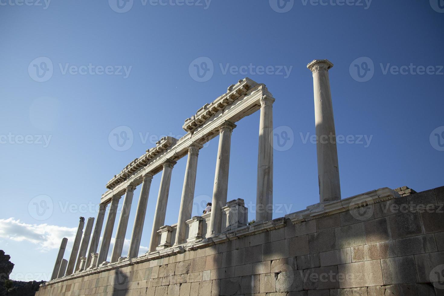 Ruins of the Temple of Trajan the ancient site of Pergamum-Pergamon Izmir, Turkey. Ancient city column ruins. photo