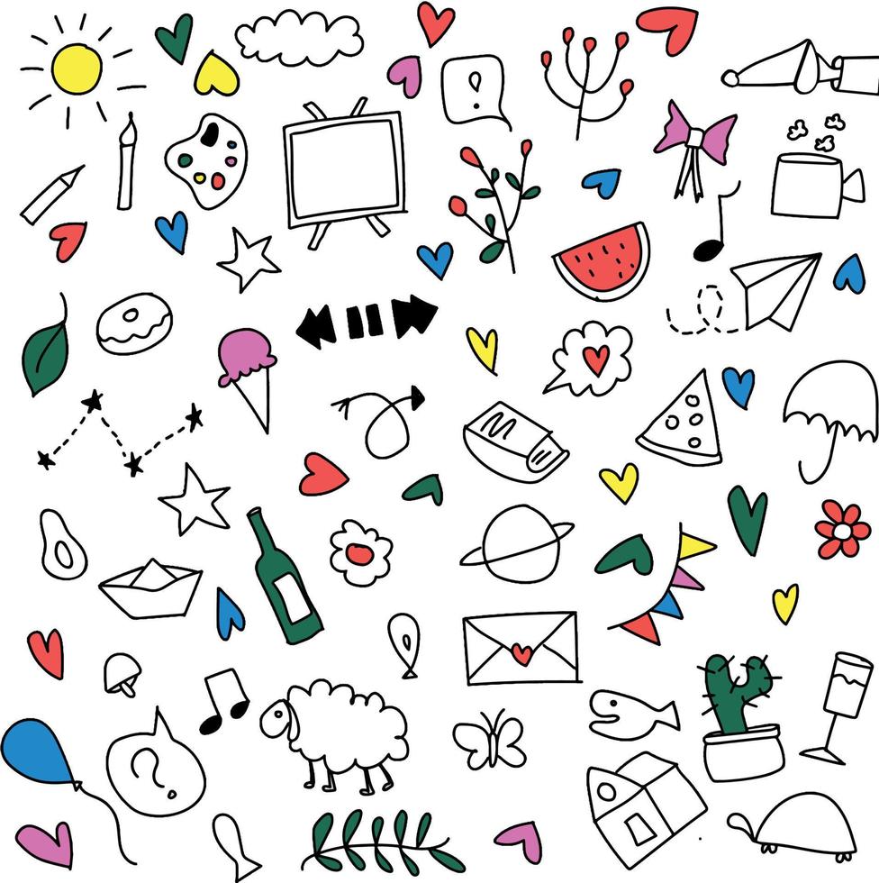 doodle set of cute items use as background design ect vector