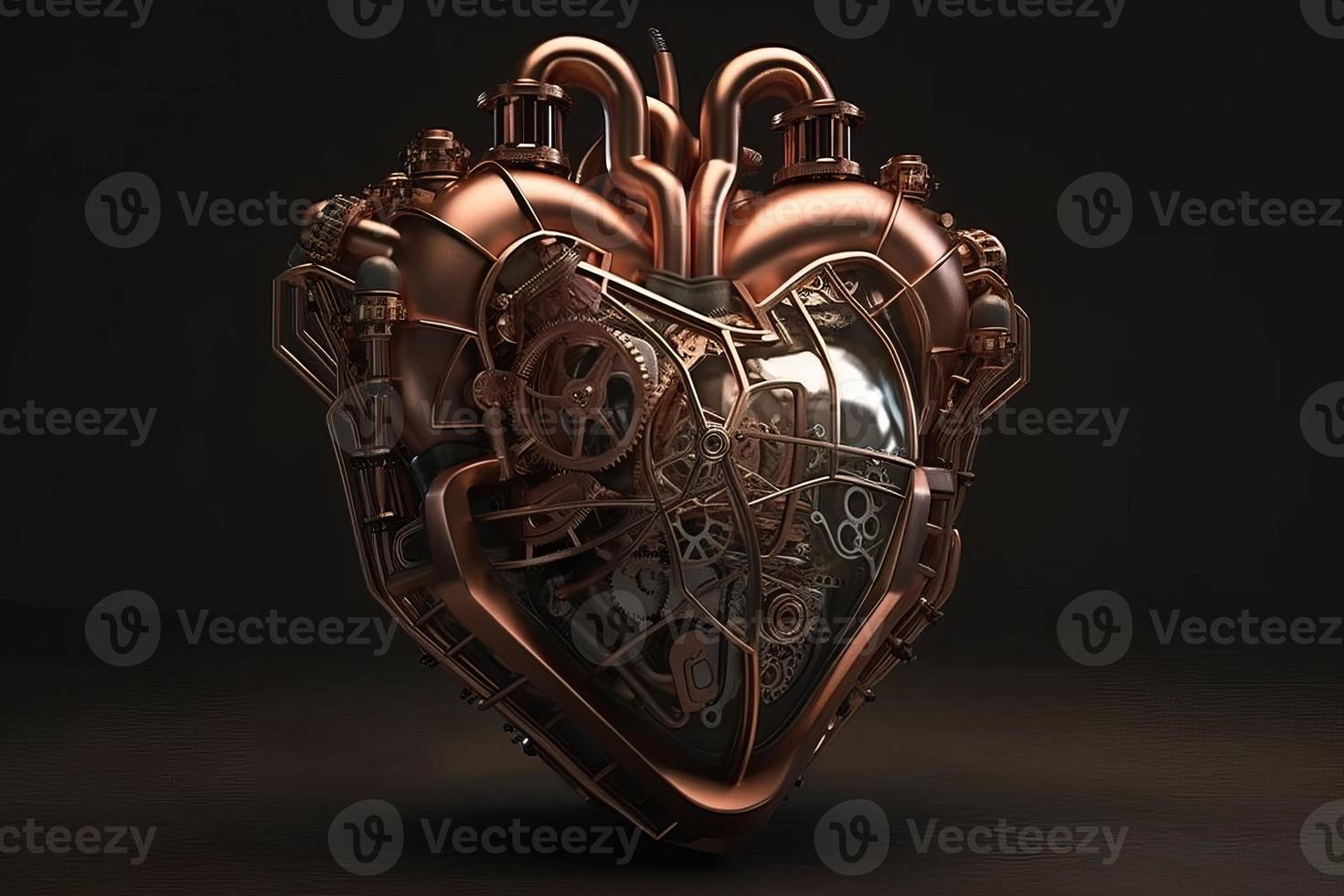 Mechanical detailed steampunk heart. Old iron machine. Generate Ai photo