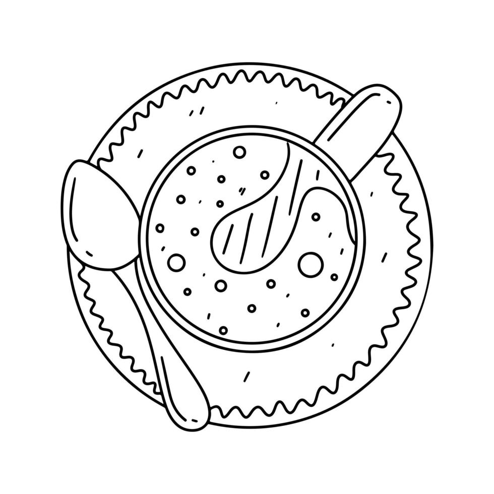 Cup of tea or coffee. Top view. Illustration in hand drawn doodle style. Vector isolated on white background.