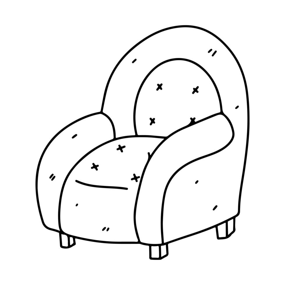 Vintage armchair in hand drawn doodle style. Furniture element. Home Interior element. Vector illustration isolated on white background.
