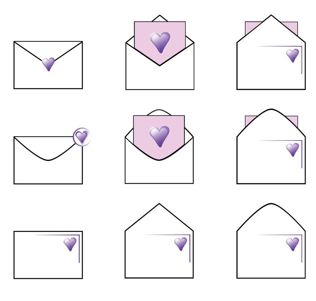 love letter icons, message with heart vector