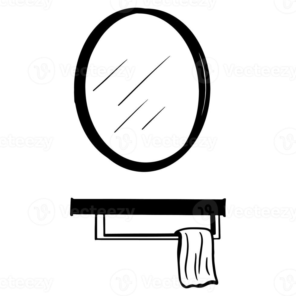 bathroom mirror outline, Hand drawn outline illustration, Sanitary ware