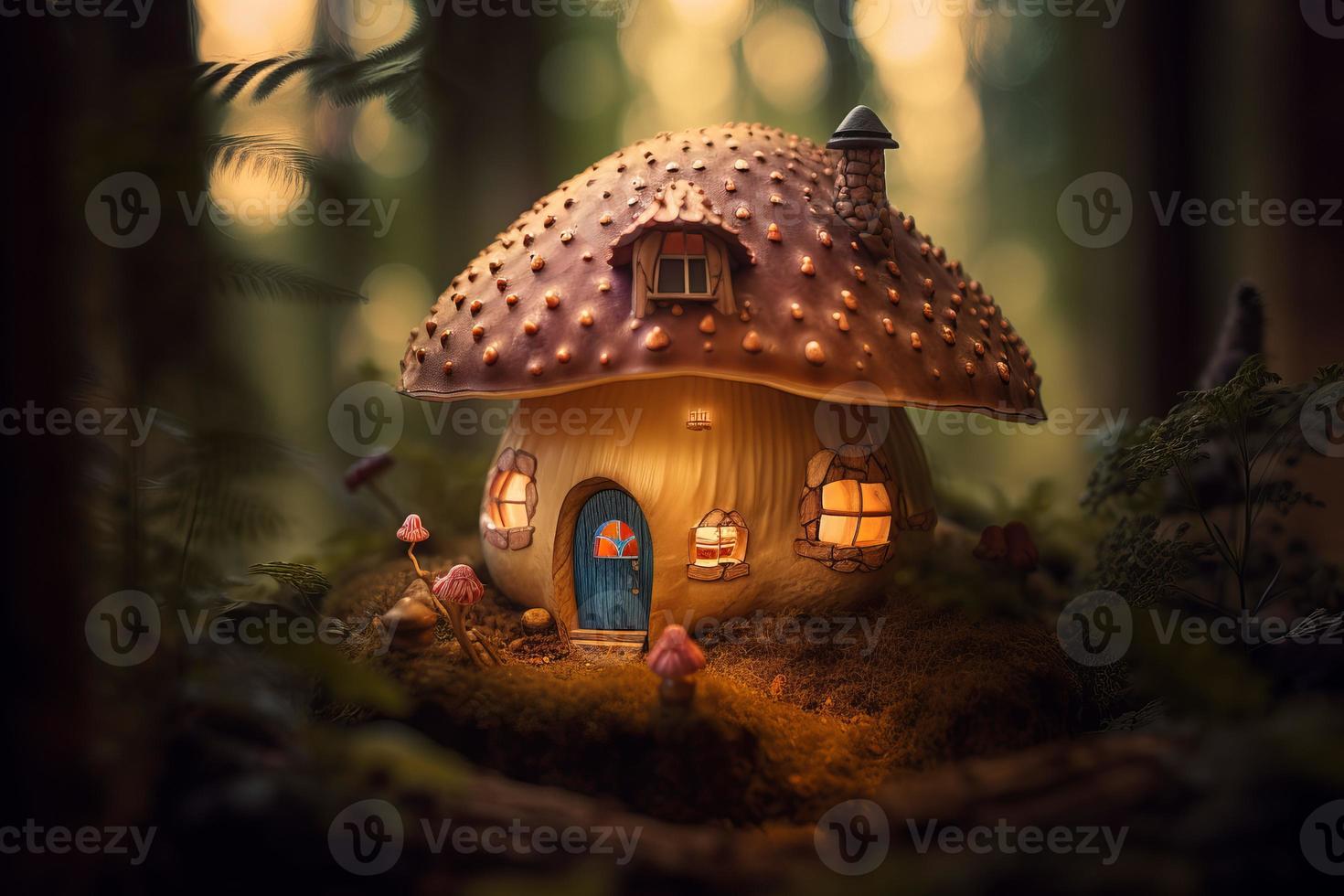 Mushroom forest magic house. Generate Ai photo