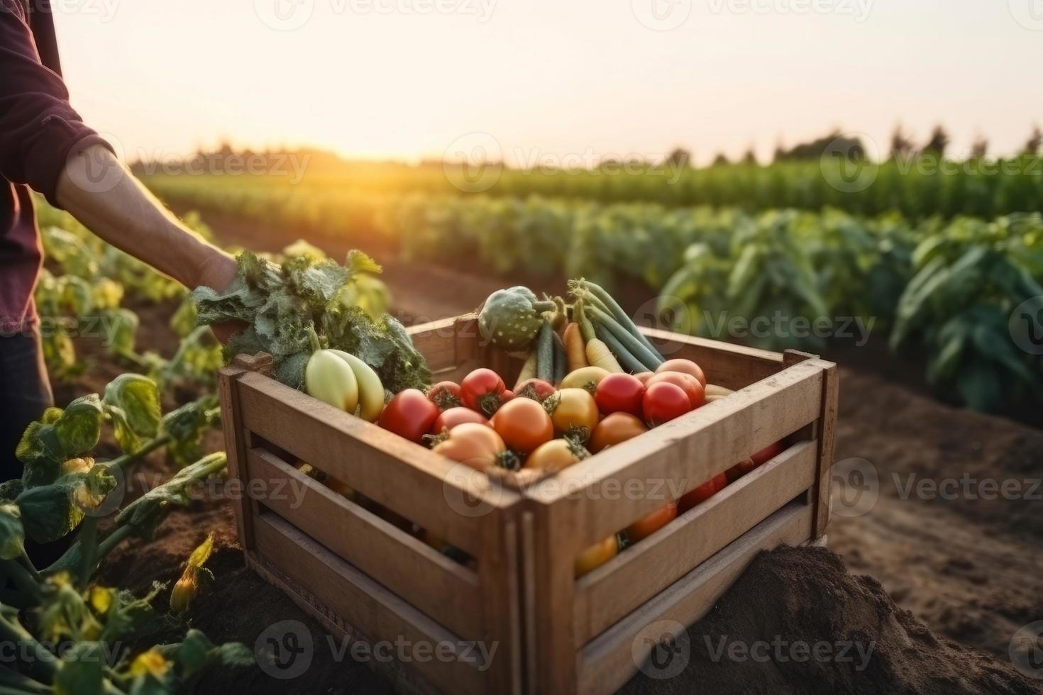 Harvesting box of vegetables. Generate Ai photo