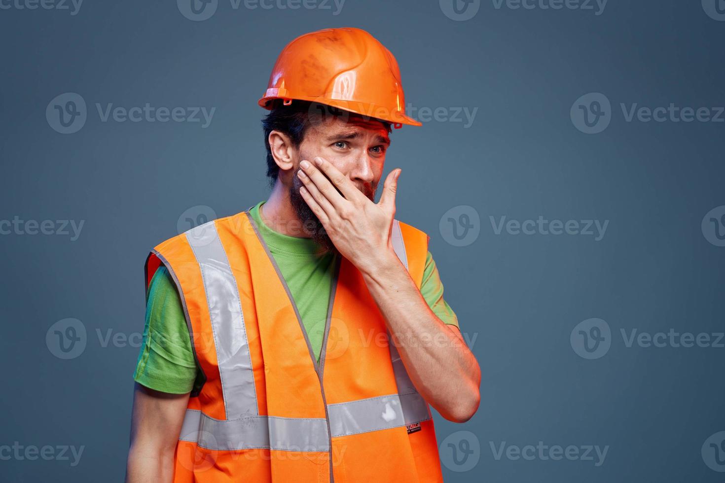Man in working uniform to professionals construction lifestyle blue background photo