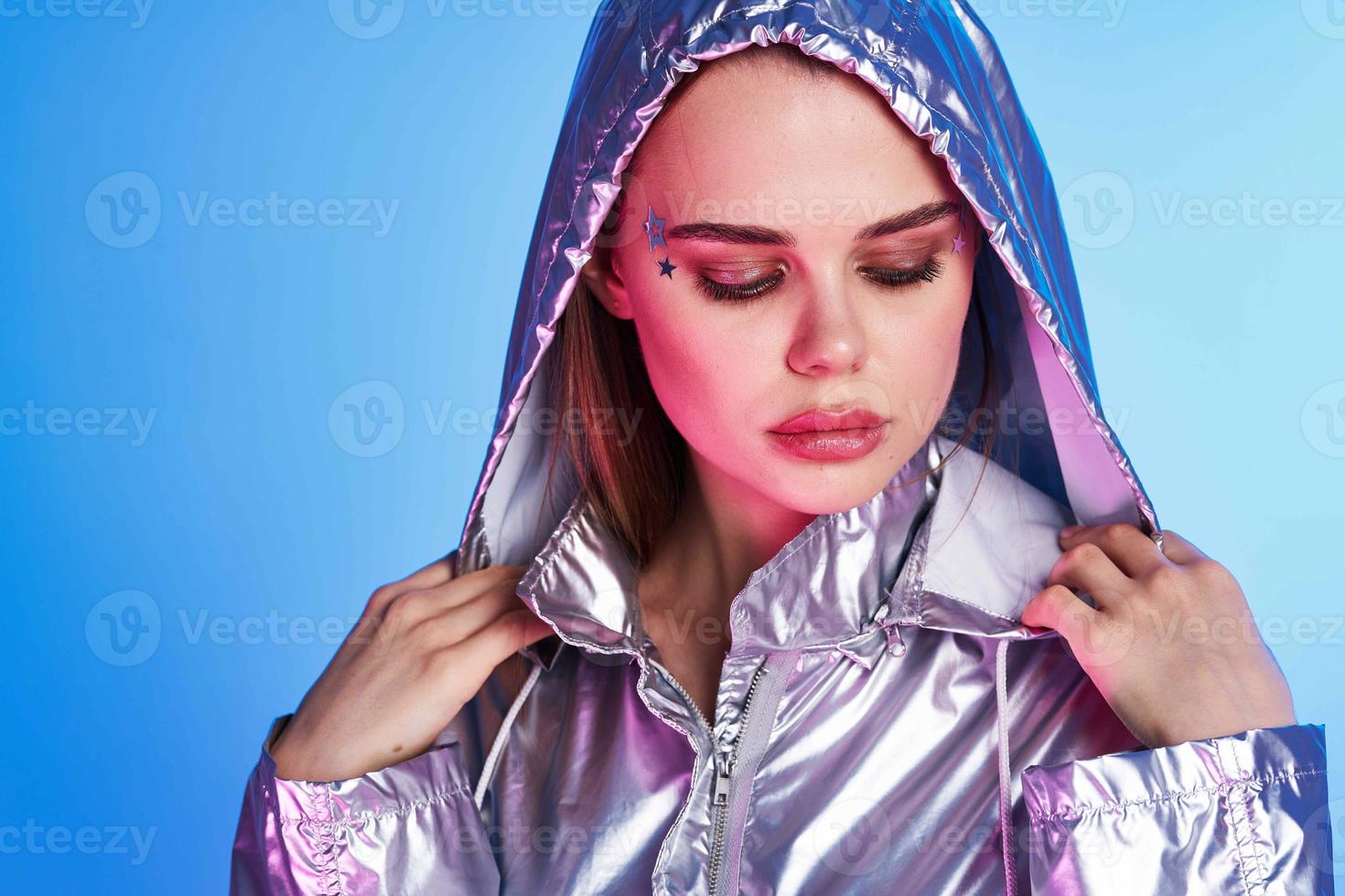 fashionable woman in silver jacket party luxury lifestyle photo