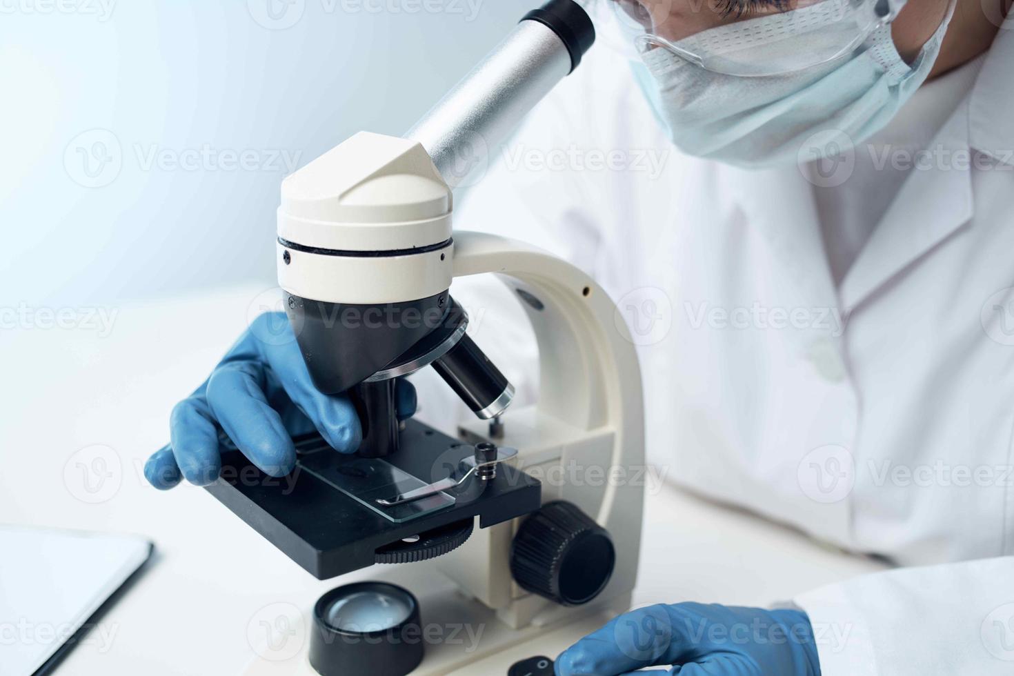 woman scientist biotechnology research microscope technology photo