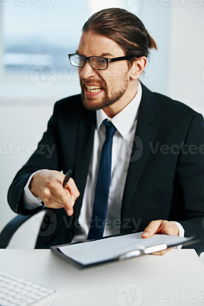 office worker near the desktop office computer executive photo