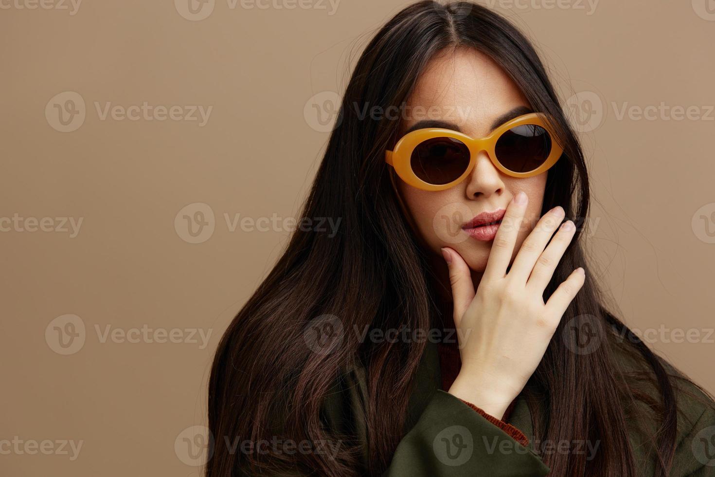 pretty woman jacket sunglasses elegant style fashion isolated