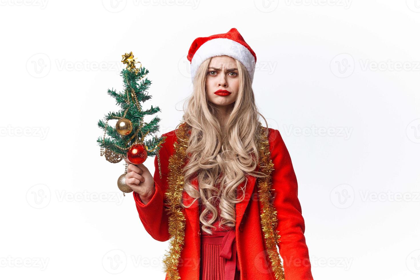 cheerful woman dressed as Santa Christmas tree toys lifestyle fashion photo