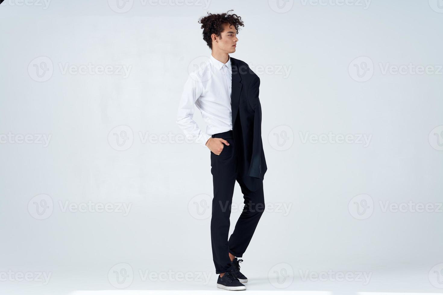 business man jacket shoulder self confidence curly hair photo
