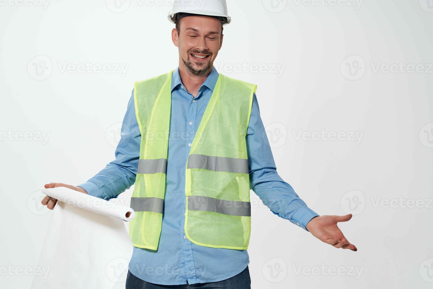 male builders engineer light background photo