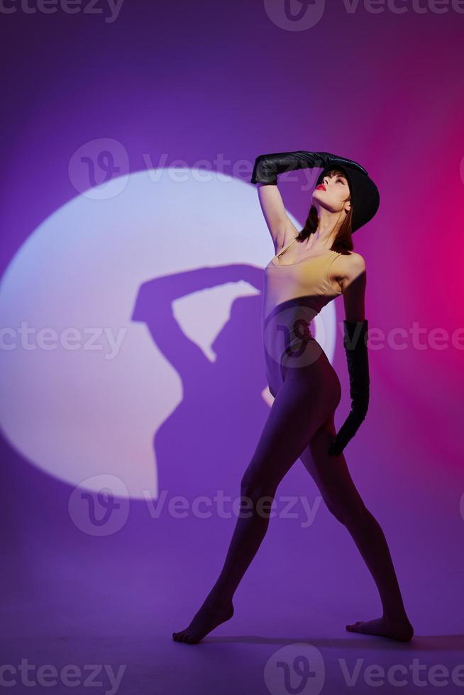 Beauty Fashion woman posing studio light neon color background unaltered photo