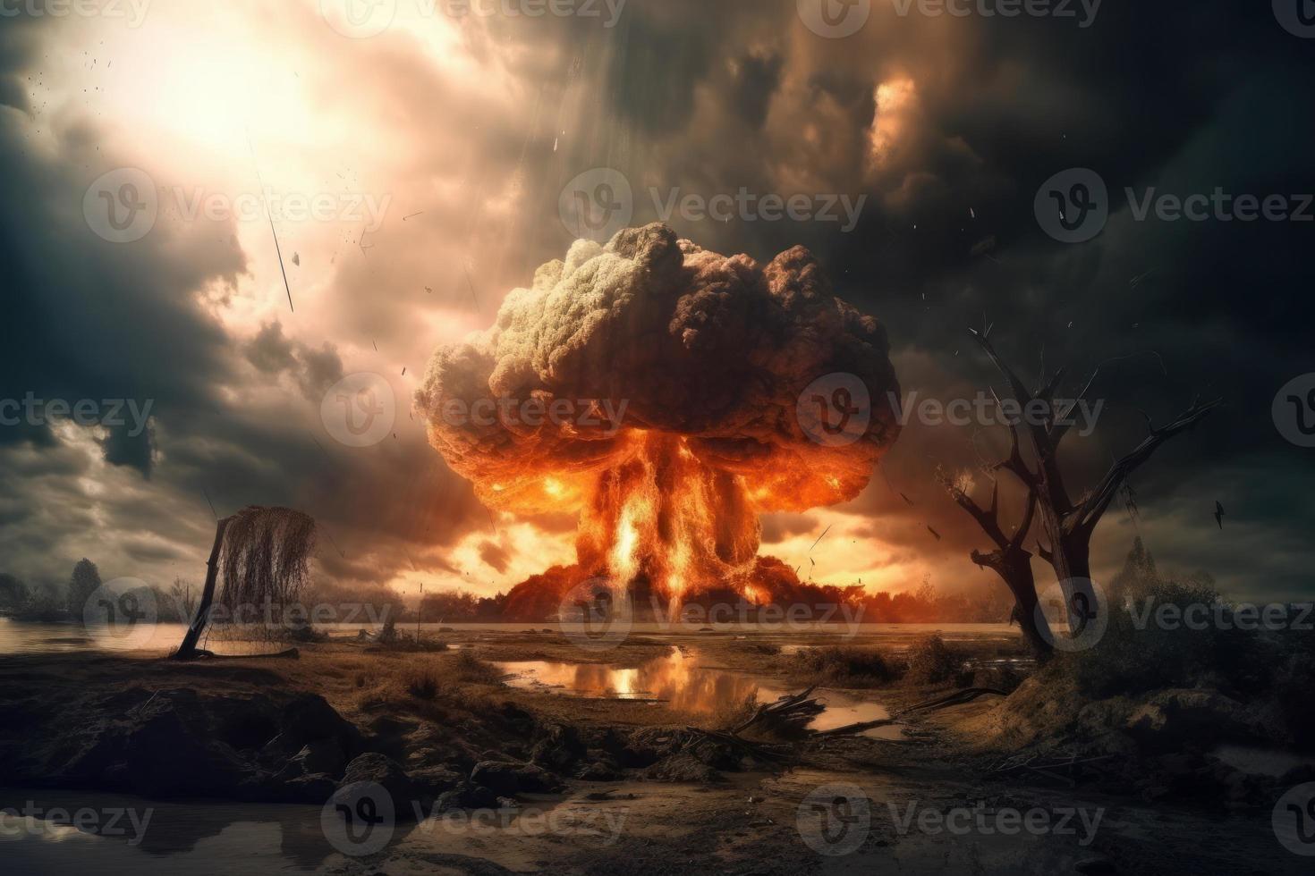 épico escena de nuclear explosión. el final de el mundo. generar ai foto