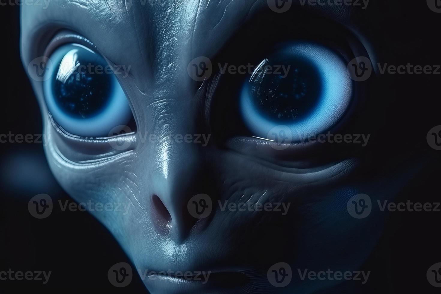 azul extraterrestre con grande ojos. generar ai foto