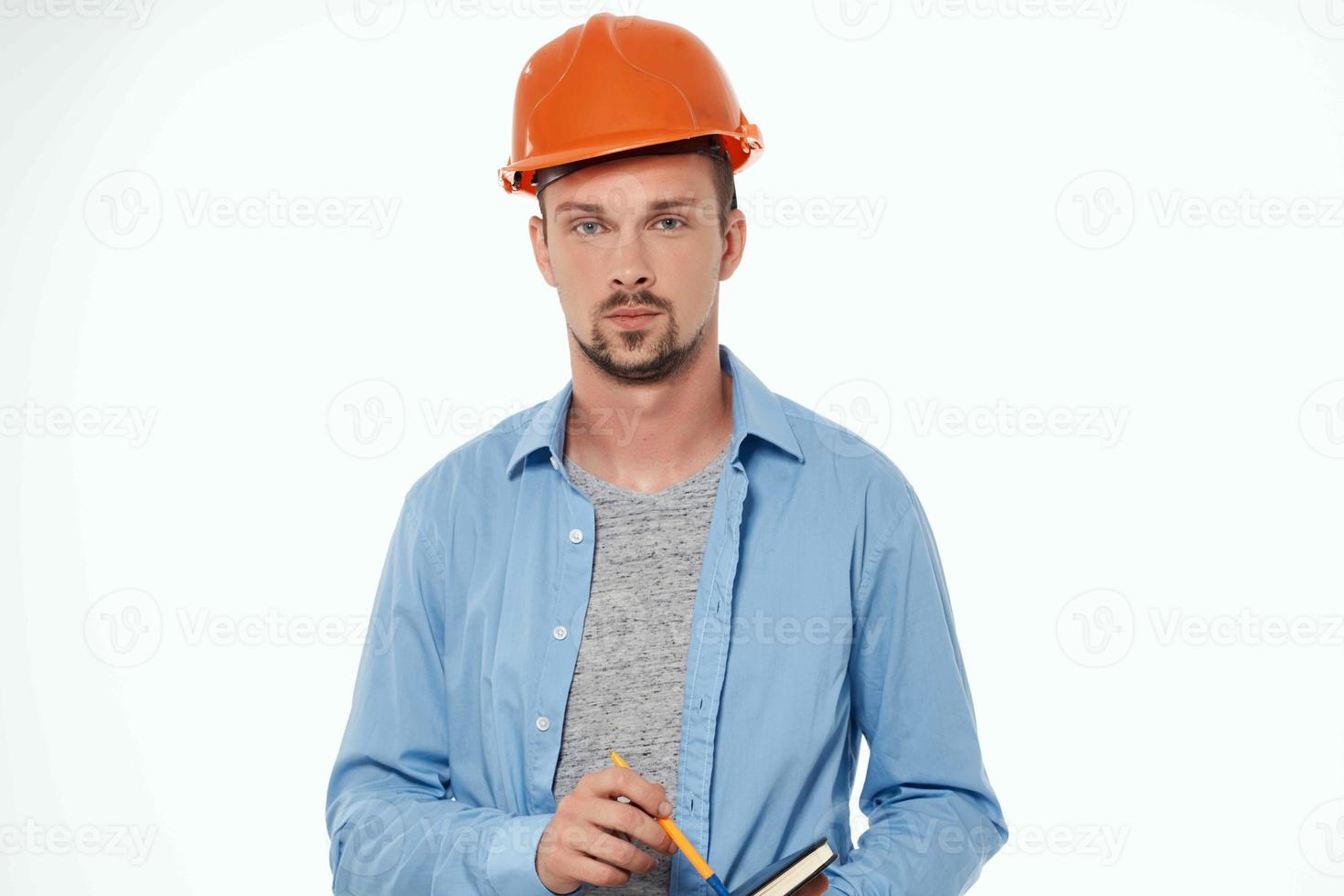 man in construction uniform blueprints builder Working profession photo